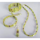Green Cloisonne Beads Magnetic Wrap Bracelet Necklace All in One Set Jewelry Set